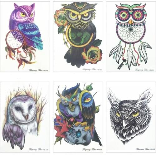 Fashion Sexy Flash Waterproof Tattoo Women Purple Owl Bird Sexy Henna Temporary Tattoo 21X15 CM