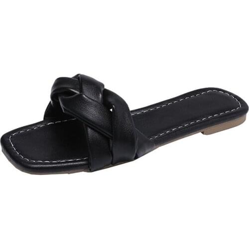 Fashion Outdoor Indoor Slippers 2020 Summer Square Toe Flat Casual Slides Beach Shoes Ladies Flip Flops Womens Sandals 2020