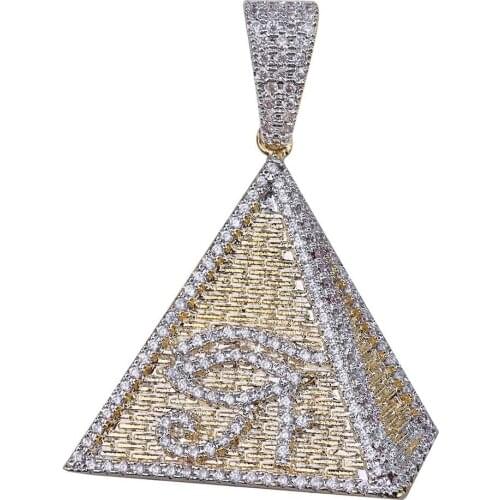 Mens New Fashion Hip-Hop Style Pendant Necklace Gold Inlaid Zircon Egypt Pyramid Accessories for Party Rap Competition