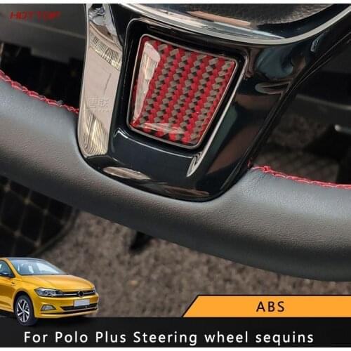 For Volkswagen VW Polo Plus 2019 Carbon Fiber Steering Wheel Trim Multi-Function Button Patch Interior Full Set