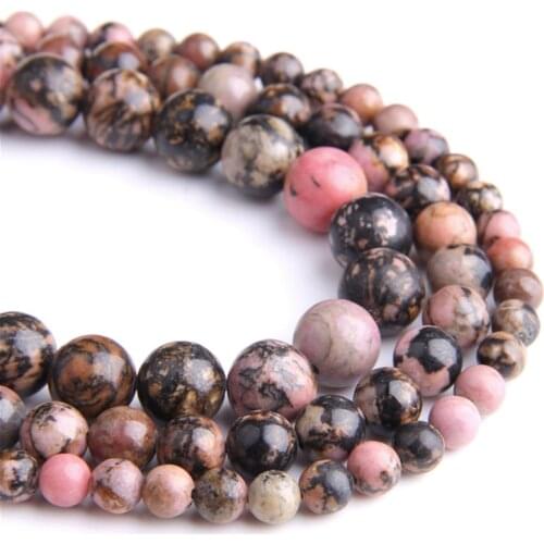 Natural Black Lace Rhodonite Stone beads real pink black Round Loose stones Beads charm Accessories For Jewelry Making bracelets