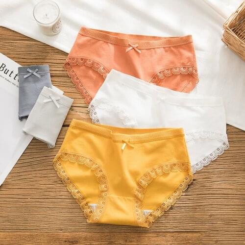 Breathable Cotton Underwear Women Lace edge Bow Panties Fashion ladies Knickers Briefs Solid Color Lingeries NK89