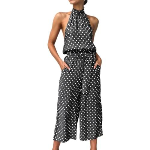 2020 New Trendy Womens Jumpsuits Fashion&Casual Overrall For Female Dot Pattern Combinaison Femme Pocket Decoration Body Mujer
