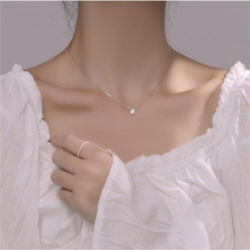 New 925 Sterling Silver Round Necklace Exquisite Shiny Zircon Pendant Birthday Ggift Fashion Jewelry For Girls NK033