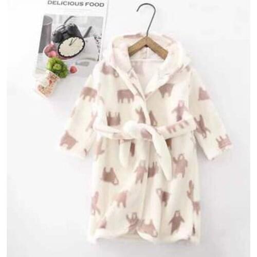 New Childrens Flannel Baby Bathrobe Long Sleeve Hooded Kids Bath Robe Lovely Cartoon Animal Boy Girls Pajamas Night Gown