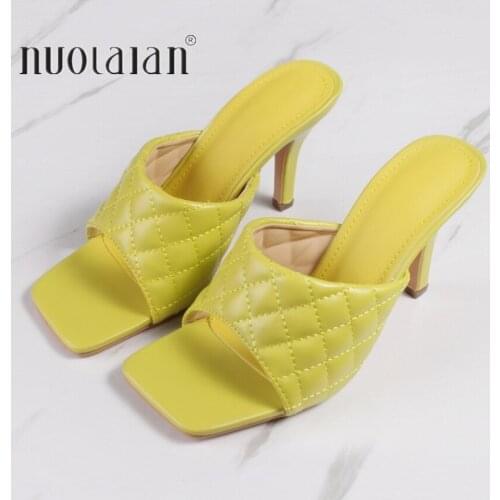 Square toe Summer Women sandals slippers Fashion Thin heeled Ladies Mules Elegant Female High heels Outside Slides Women Sandals