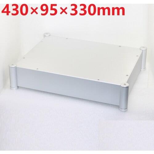 Size: W430 H95 D330 Full Aluminum Power Amplifier Chassis Preamp Silver Case DIY 4308