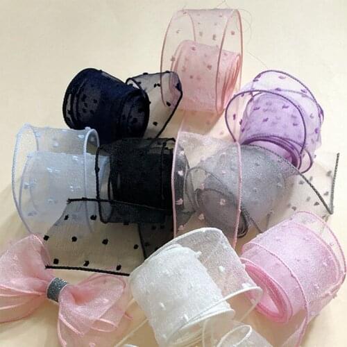 5cm*25m Korea Style Translucent Gauze Ribbon With Pompon For Girl DIY Hair Band Bow Gift Packaging Wedding Bouquet