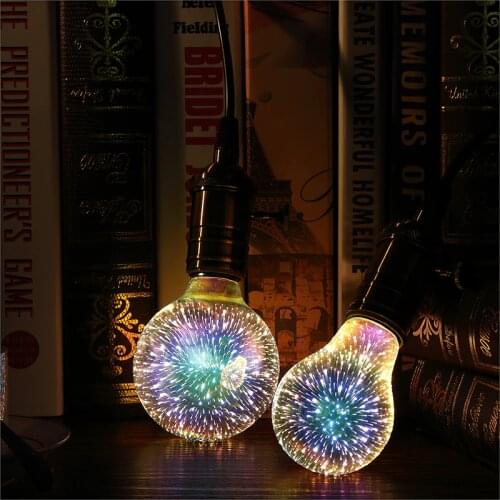 LED 3D Stereoscopic Novelty Light Bulb 85-220V E27 Fireworks Silver Plated Indoor Christmas Decoration Lamp A60 ST64 G80 G95G125