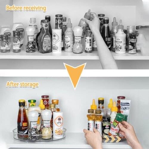 94PF Transparent 360° Rotation Rack Round Plastic Turntable Spice Cosmetics Organizer