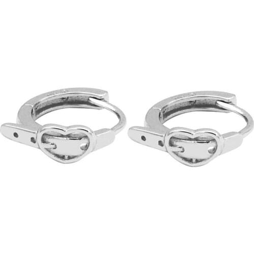 Real 925 Sterling Silver Heart Love Belt Small Hoop Earrings for Women Fine Jewelry Ear Accessories Girl Female Gift Wholesale