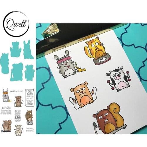 QWELL Animals Squirrel Mice Shape Cutting Dies With Clear Silicone Stamps Set Strange Sentences DIY Craft Cards 2020 Hot Sale