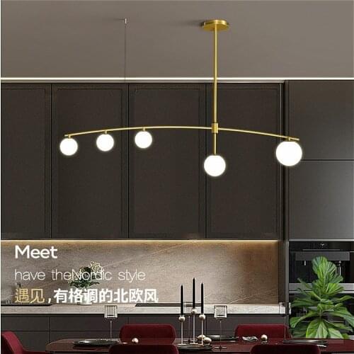 Modern minimalist glass ball gold/black iron chandelier Nordic indoor long chandelier office bar kitchen restaurant lighting