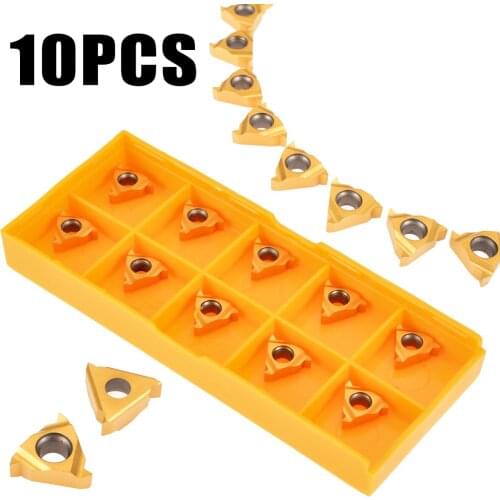 10pcs/Set 11IR A60 Carbide Inserts Golden Blades High Hardness Cutters for Boring Bar External Threading Turning Cutting Tool