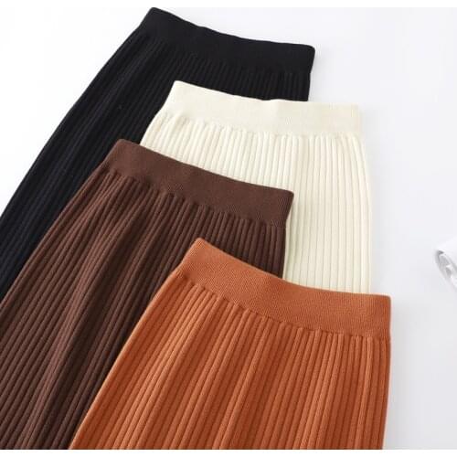 Knitting Long Skirts Womens autumn Bandage Pencil Skirt Woman Clothes Plus Size Fashion Harajuku Vintage Elastic Ladies Skirts