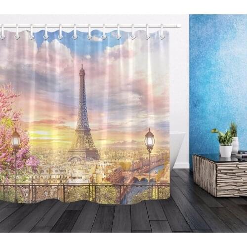 Shower Curtain Beautiful View From The Balcony on The Paris Bathroom Waterproof Extra Long Polyester Fabric for Bathtub Decor