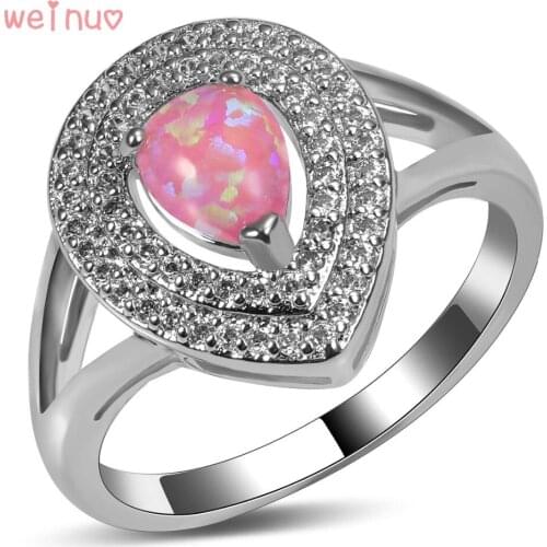 Weinuo Pink Fire Opal White Crystal Ring 925 Sterling Silver Top Quality Fancy Jewelry Wedding Ring Size 5 6 7 8 9 10 A332