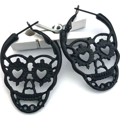 1 Pair Vintage Punk Gothic Skull Earrings Textured STextured kull Bones Earrings Women Skeleton Stud Earings Fashion Jewelry