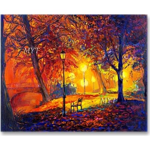 100% Hand-painted Autumn Night Scenery Canvas Picture Art Unframed Texture Knife Style Oil Painting Wall Decoration Canvas Art