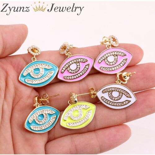 5 Pairs, Street Style Eye Earring Accessories Fashion Gold Color Geometric Enamel Crystal Eye Statement Earrings For Woman