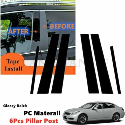 PC 6pcs Set Fit For INFINITI G35 G37 2002-2013 Sedan Side Door Window Applique Trim Pillar Post Piano Cover Posts Glossy Black