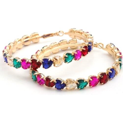 7cm Blend Colour Hoop Earrings Acrylic Heart Set Full Crystal Exaggeration Large Golden Jewellery Fashion Charm Popular