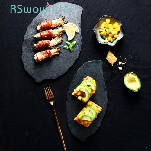 Black Leaf Shape Dish Creative Rock Set Plate Japanese Style Sushi Sashimi Plate Serving Platter Dinner Plates For Tableware