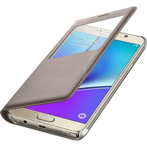 Flip Cover Leather Phone Case For Samsung Galaxy Note 5 4 3 N920 Note4 Note5 Note3 N9000 Slim Transparent View Window Funda