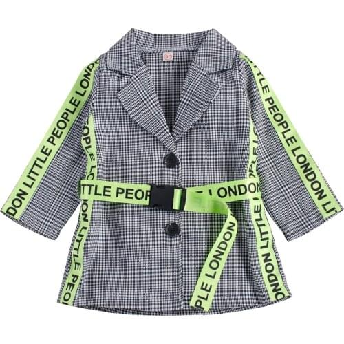 Kids Baby Girl Plaid Dress, Fall Midi, Lapel Collar Buttons Long Sleeved High Waist Wide Belt Princess Dress Coat 1-6T
