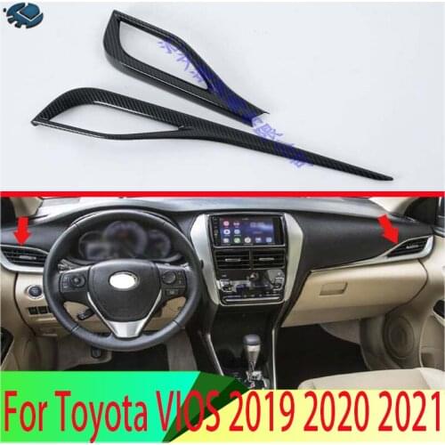 For Toyota VIOS 2019 Car Decoration Carbon Fiber Style Air Vent Outlet Cover Dashboard Trim Bezel Frame Molding Garnish
