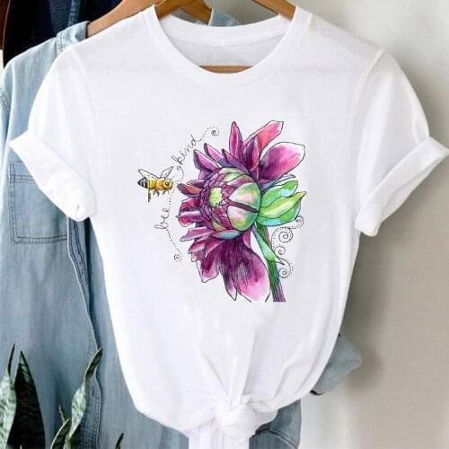 T-shirts Women Cartoon Floral Flower Summer Fashion Clothes Short Sleeve Graphic T Tshirt Top Lady Print Female Tee T-Shirt