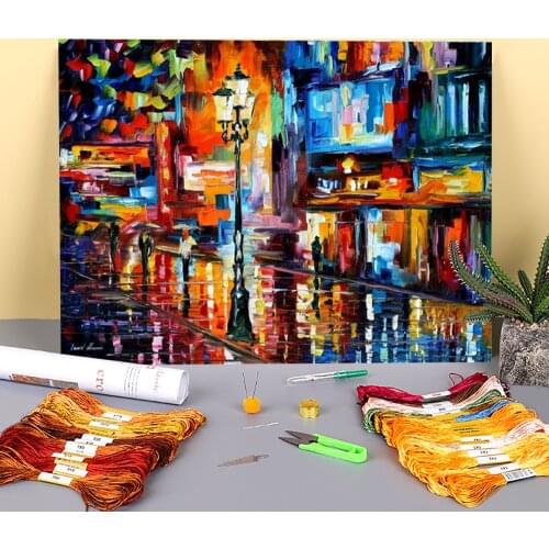 Downtown Lights Printed Canvas 11CT Cross-Stitch Embroidery Complete Kit DMC Threads Knitting Craft Painting Sewing Adults