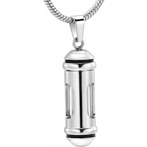 IJD10022 Glass Window Cylinder Urn Necklace for Memorial Ashes,Stainless Steel&Glass Pendant Necklace for Ashes or Hair Vial