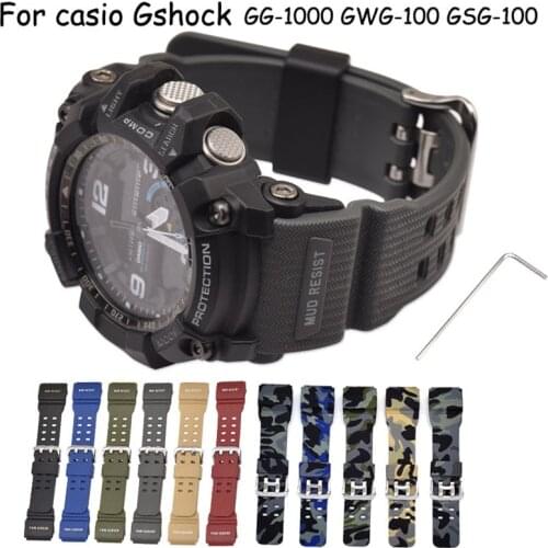 Camouflage Rubber Watch Strap for Casio G-Shock GG-1000 GWG-100 GSG-100 Sport Resin Band Replace Waterproof Watchband wtih Tool