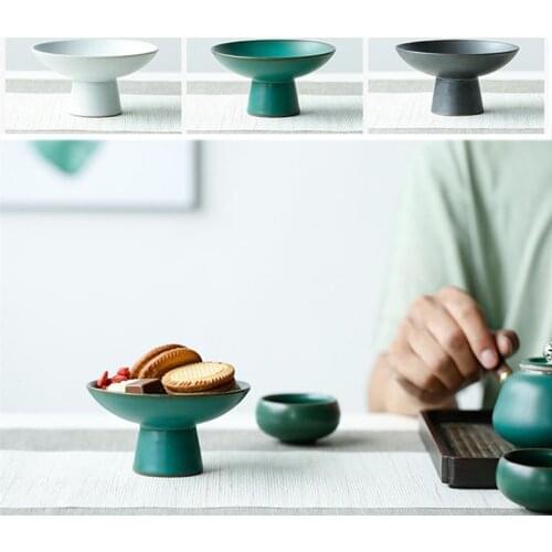 Japanese-Style Ceramics High Leg Plate Dessert Cake Plate Snack Dish Buddha Fruit Plate Seasoning Sauce Vinegar Dish Tray