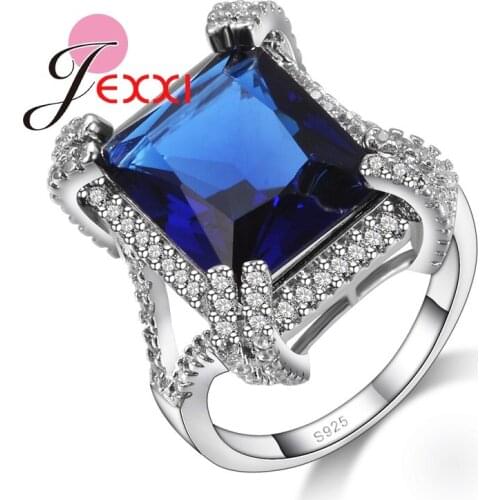 Royal Blue Square Cubic Zirconia Wedding Bands Rings For Woman 925 Sterling Silver Jewelry High Quality Anillos