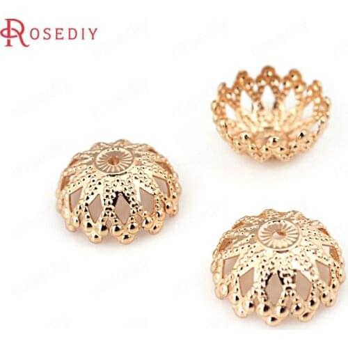 10PCS 12MM 24K Champagne Gold Color Plated Brass Beads Caps Tassel Caps High Quality Diy Jewelry Accessories