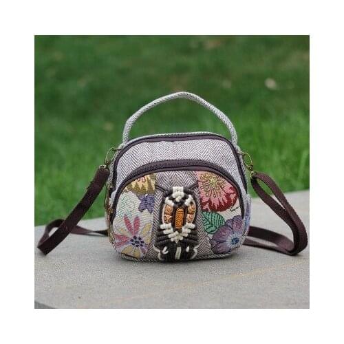 Fashion national string appliques women small shopping handbags!Nice Floral embossing lady shoulder bags All-match canvas bags