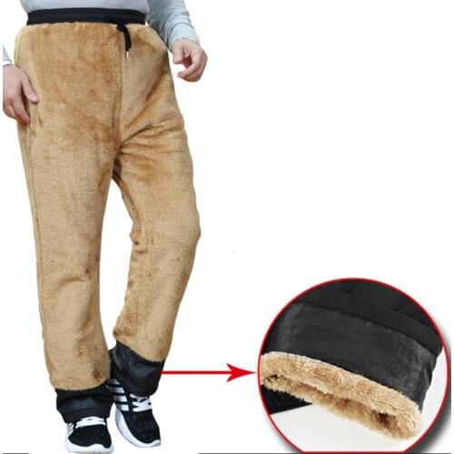 Fleece Cotton Trousers for Men Joggers Mens Winter Super Warm Pants Double Layer Classic Cargo Wool Thicken Baggy Velvet Pants