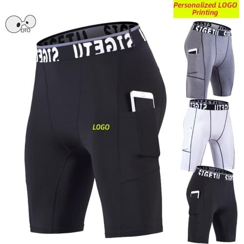 Men Summer Quick Dry Compression Running Shorts with Pocket Elastic Gym Fitness Underwear Short Tights Workout Bottoms Custom
