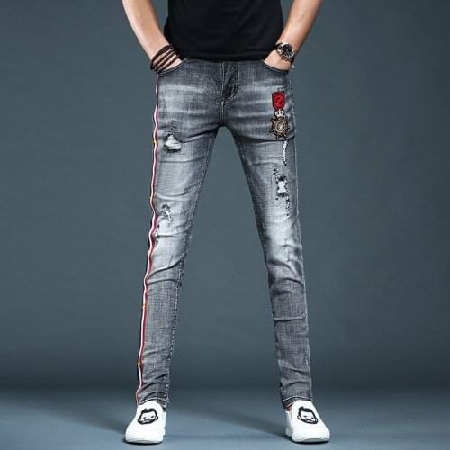 2021 Spring&Summer Men’s Embroidery Thin Denim Pants,Straight Slim-fit Scratched Ripped Washed Jeans,Cool Guy Must