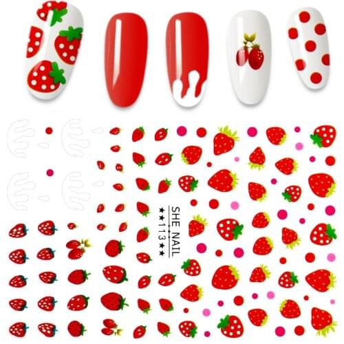 1pc Strawberry Rose 3D Nail Art Stickers Fruits and Flowers Stickers for Nails Self-adhensive Decals Tips Decoration Paper