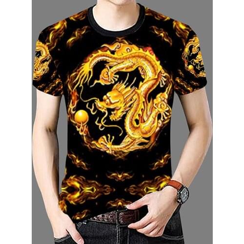 2021 new mens casual short-sleeved T-shirt trend 3D dragon T-shirt top loose large size youth tiger print mens clothing