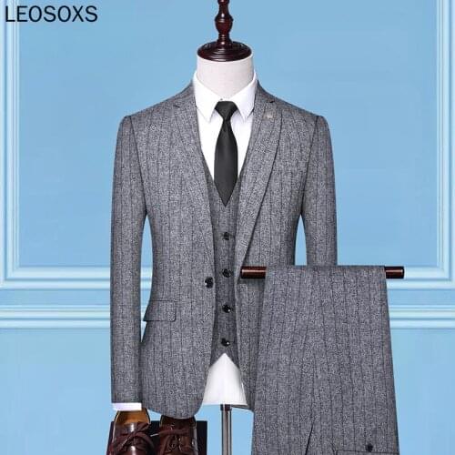 2021 Spring New Classic Suit Styles for Men Luxury Tuxedo 3 Piece Wedding Suits for Men Striped Dress Man Suit