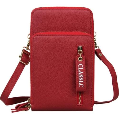 New Ladies Wallet PU Leather Lychee Pattern Diagonal Shoulder Bag Mini Ladies PU Mobile Phone Bag Large-Capacity Wallet
