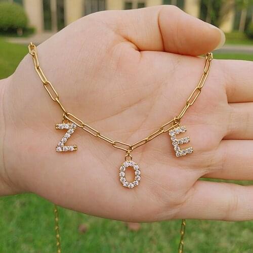 Personalized Dangle Letters Name Necklace For Women Men Gold Neck Chain Zircon Letter Couple Necklace Birthday Jewelry Gift 2021