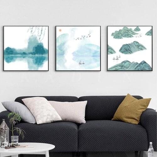 Traditional Chinese Style Landscape Green Ink painting Picture Poster Canvas Print Painting Wall Art Living Room Home Decoration