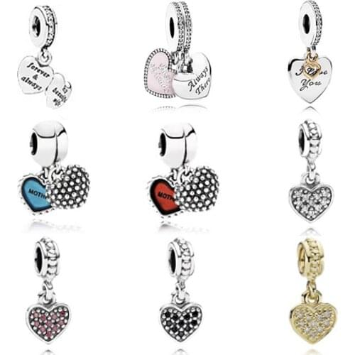 NEW 925 Sterling Silver charm Pendant Heart Shaped Pearls Fit Original Bracelet DIY bracelet Jewelry Gift Factory wholesale