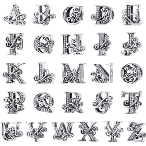 Sterling silver 925 New A to Z clear CZ 26 Letter Alphabet bead charms pendant fit Original bangle & bracelet DIY jewelry making
