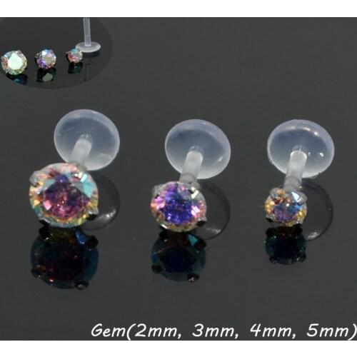 Aurora Multicolor Gem Bioplast Labret Flexible Monroe Labret Lip Bar Ring Earring Push Fit Top 16g Ear Tragus Cartilage Piercing